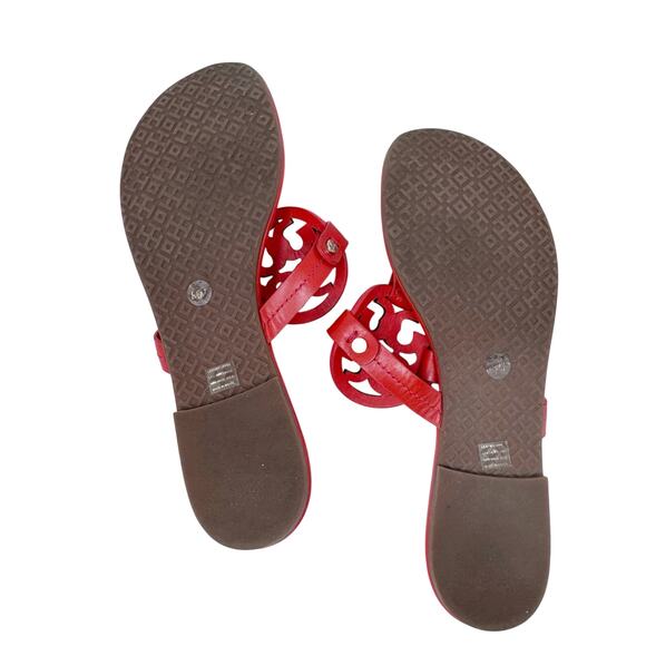 TORY BURCH Orange Red Samba Miller Logo Patent Leather Sandals Size 8.5 - Picture 8 of 11